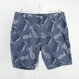 Rodd & Gunn Shorts Mens 38 Blue Pineapple Print Slim Fit Cotton Flat Front